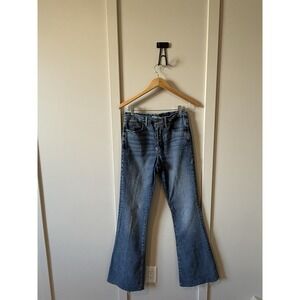 Good American Good Flare Jeans Indigo330 High Rise Button Fly Raw Hem GFEB873T